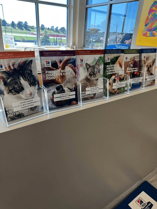 Row of Hill's Science Diet brochures