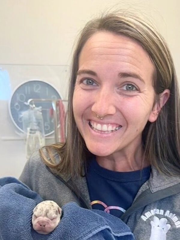 Female Holding Newborn Puppy