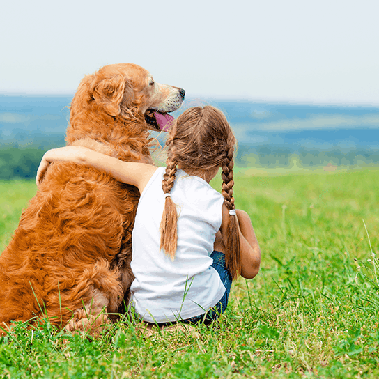 Kid With Dog In Grass